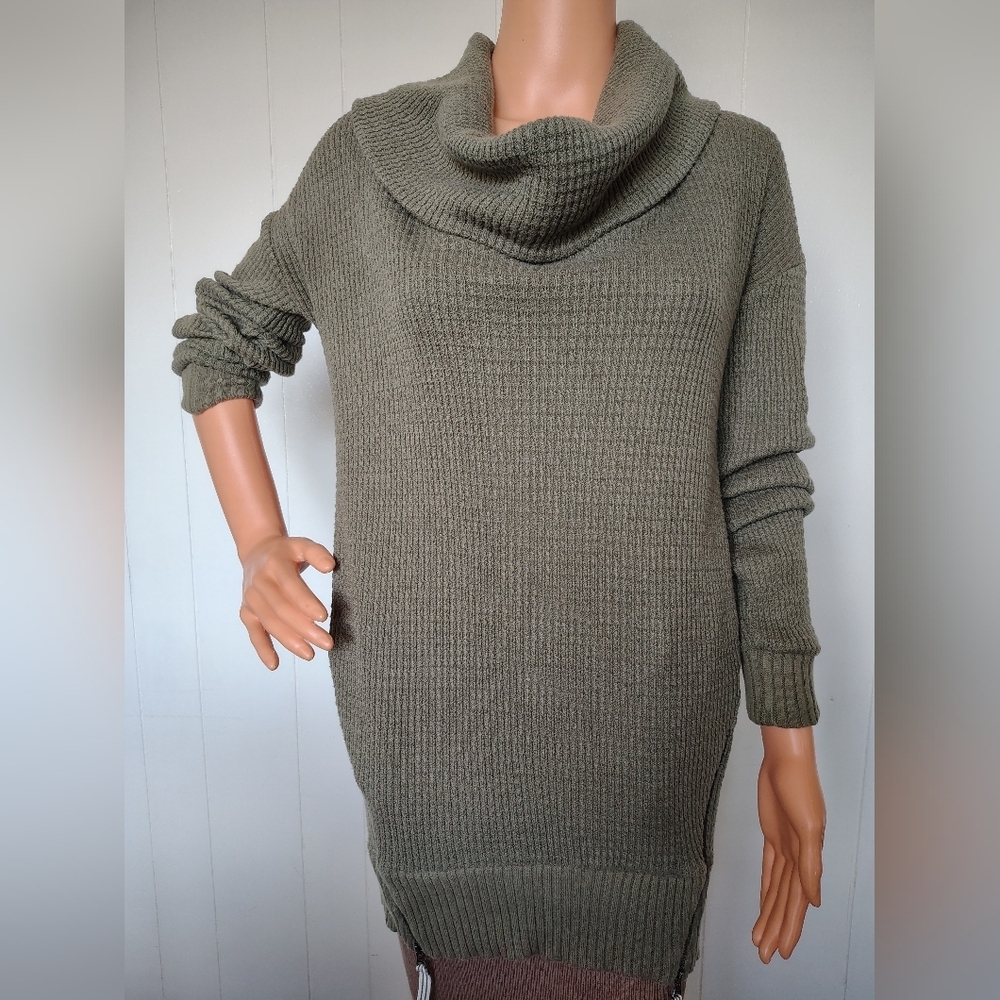 Pure + Good Olive Green Women's Cowl Neck Sweater Size XS